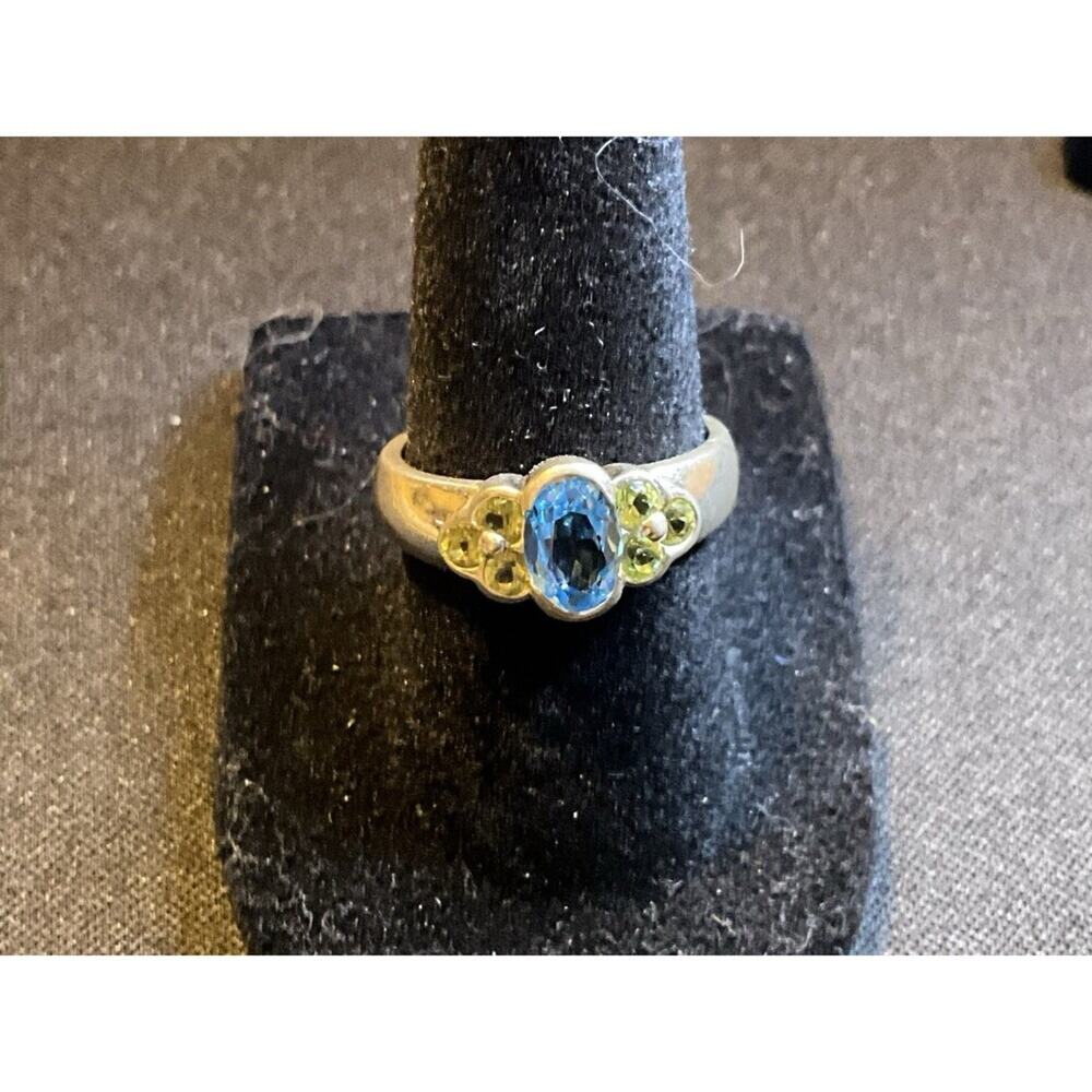 925 Sterling Silver Topaz and Rhinestone Ring Size 7 - Picture 2 of 6